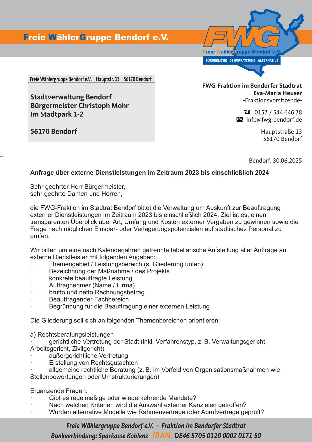 Anfrage &uuml;ber externe Dienstleistungen im Zeitraum 2023 bis einschlie&szlig;lich 2024