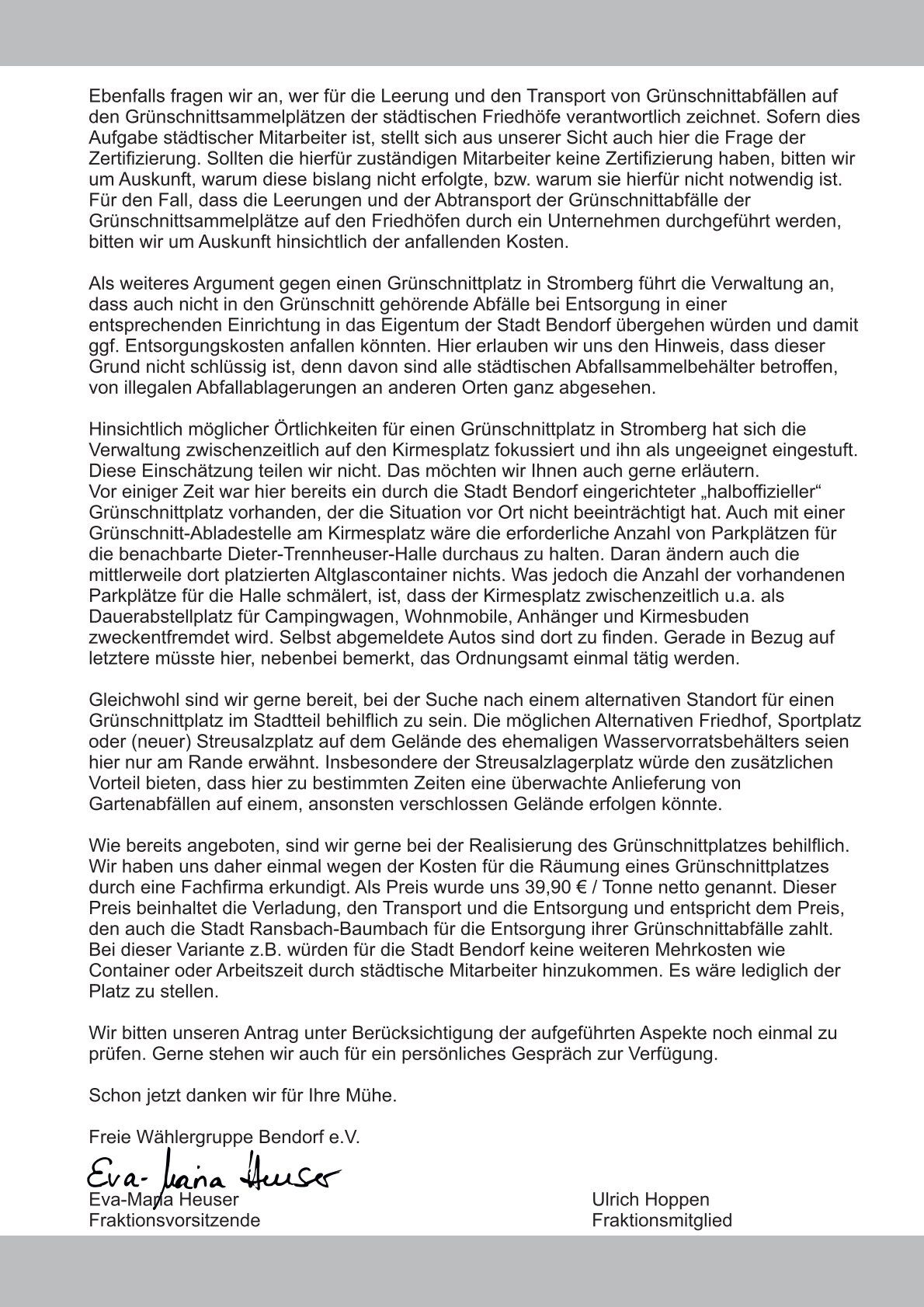 Anfrage - B&uuml;rgerfreundliche Entsorgungsm&ouml;glichkeiten in Bendorf