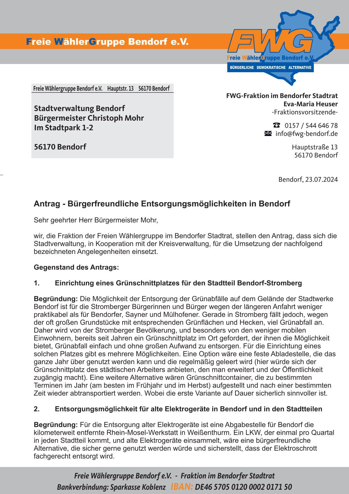 Antrag - B&uuml;rgerfreundliche Entsorgungsm&ouml;glichkeiten in Bendorf