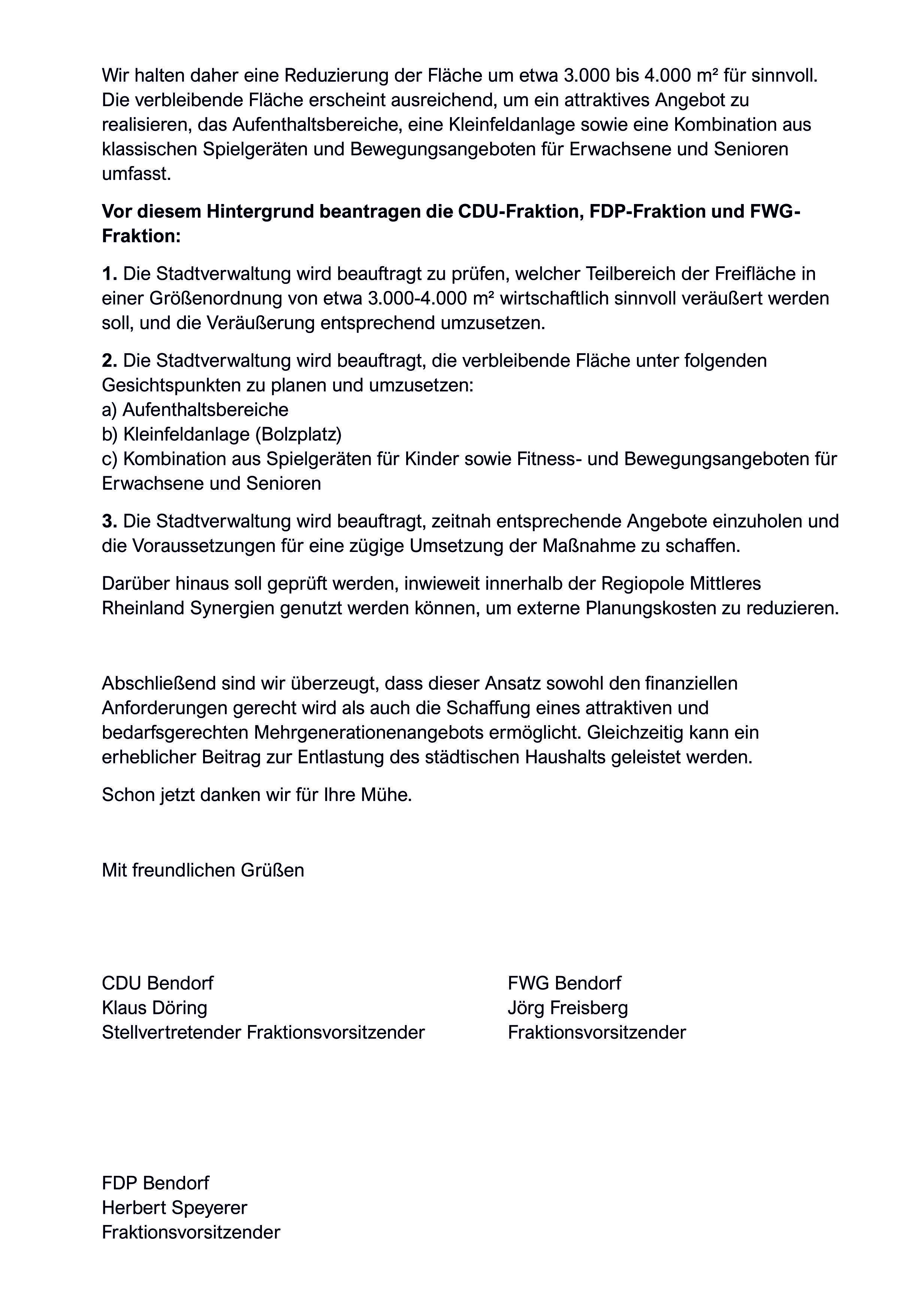 Antrag der CDU, FDP und FWG - Zur Anpassung der Planung der Spiel- und Freifläche am Mülhofener Kirchhofsweg