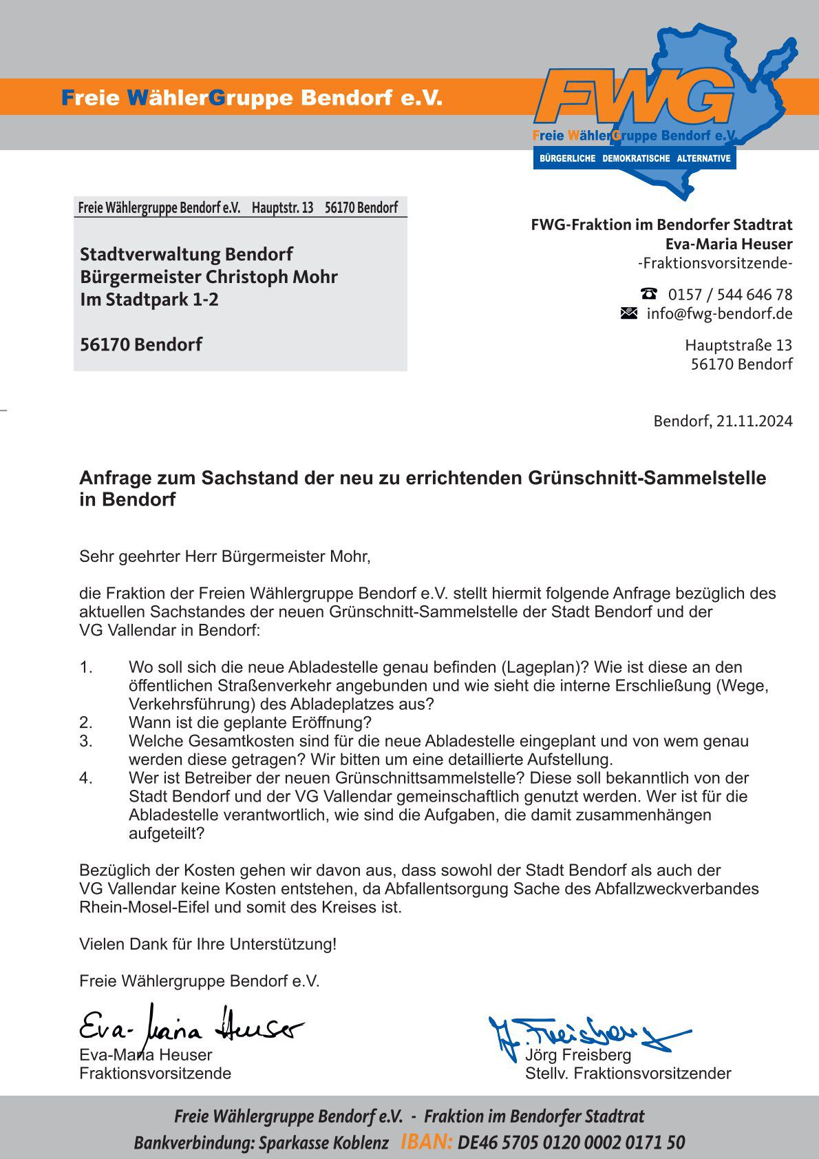 Anfrage zum Sachstand der neu zu errichtenden Gr&uuml;nschnitt-Sammelstelle in Bendorf