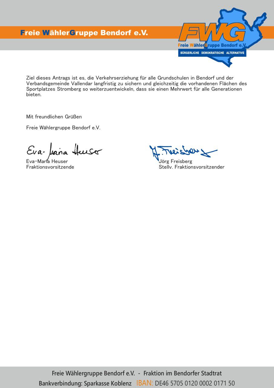 Antrag der FWG Bendorf: Verkehrs&uuml;bungsplatz