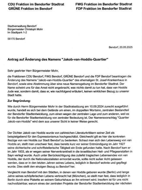Antrag auf Anderung des Namens Jakob-van-Hoddis-Quartier