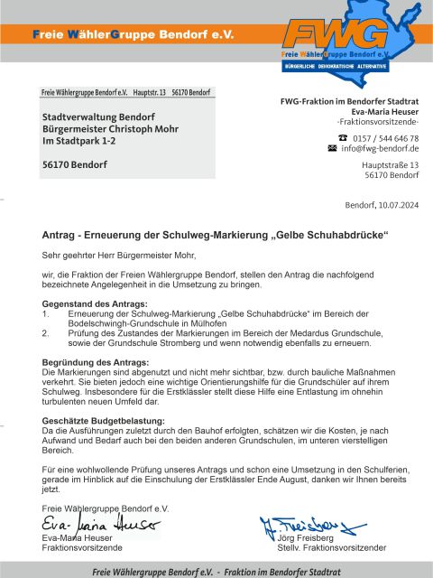 Antrag - Erneuerung der Schulweg-Markierung &bdquo;Gelbe Schuhabdr&uuml;cke&ldquo;